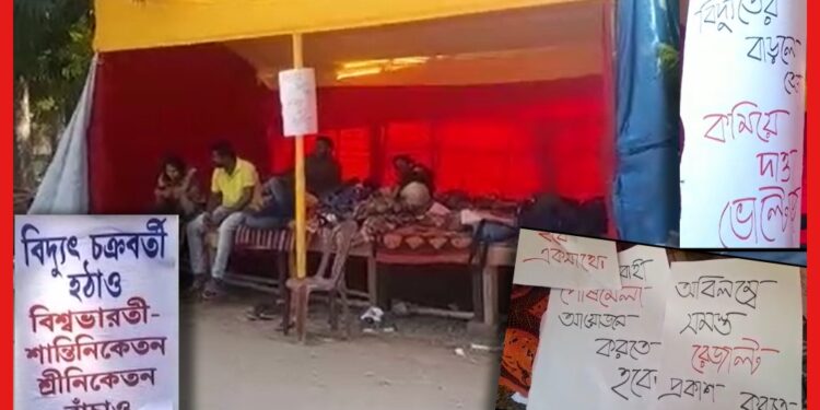 Visva Bharati University: ‘উপাচার্যের হাত থেকে মুক্তি চাই’, মঞ্চ বেঁধে অবস্থান বিক্ষোভে বিশ্বভারতীর পড়ুয়ারা