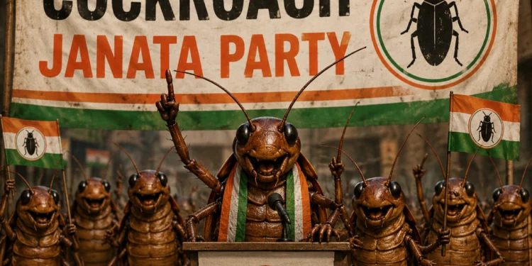 Cockroach Janta Party Protest supporters gather at Jantar Mantar in New Delhi during a demonstration as the party alleges attempts to disrupt the peaceful protest.