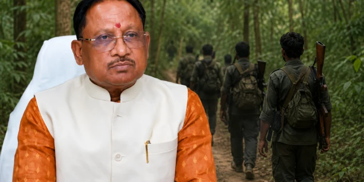 Chhattisgarh Maoist Policy announcement highlighting the review of non-fatal Maoist cases and the state government's ₹1 crore development incentive for Naxal-free villages.initiative.