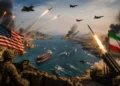 Strait of Hormuz Crisis showing Iranian missile launches and military operations following the US Central Command strikes after the closure of the Strait of Hormuz.