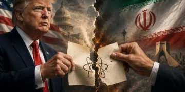 Donald Trump discussing the Trump Iran Nuclear Deal and its impact on rising tensions in the Middle East and global security.