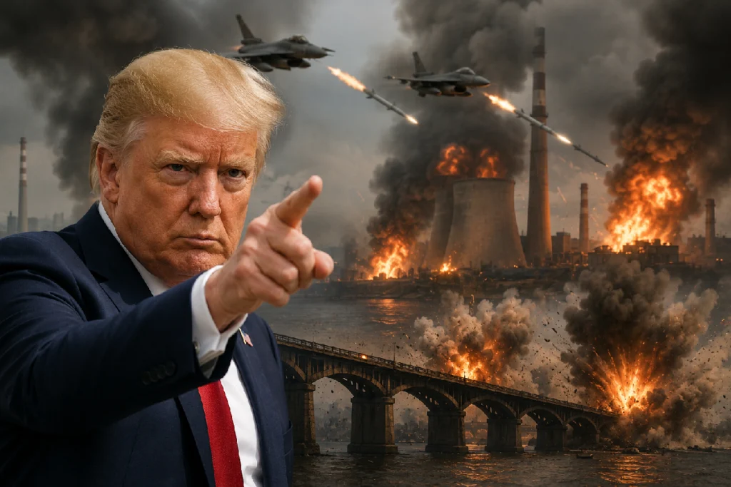 Trump Iran Threat: US President Donald Trump warns of expanded strikes on Iran targeting power plants and bridges as tensions over the Hormuz Strait continue to escalate.