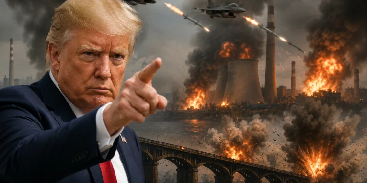 Trump Iran Threat: US President Donald Trump warns of expanded strikes on Iran targeting power plants and bridges as tensions over the Hormuz Strait continue to escalate.