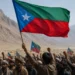 Balochistan Independence supporters raise flags while demanding separation from Pakistan amid growing political tensions.