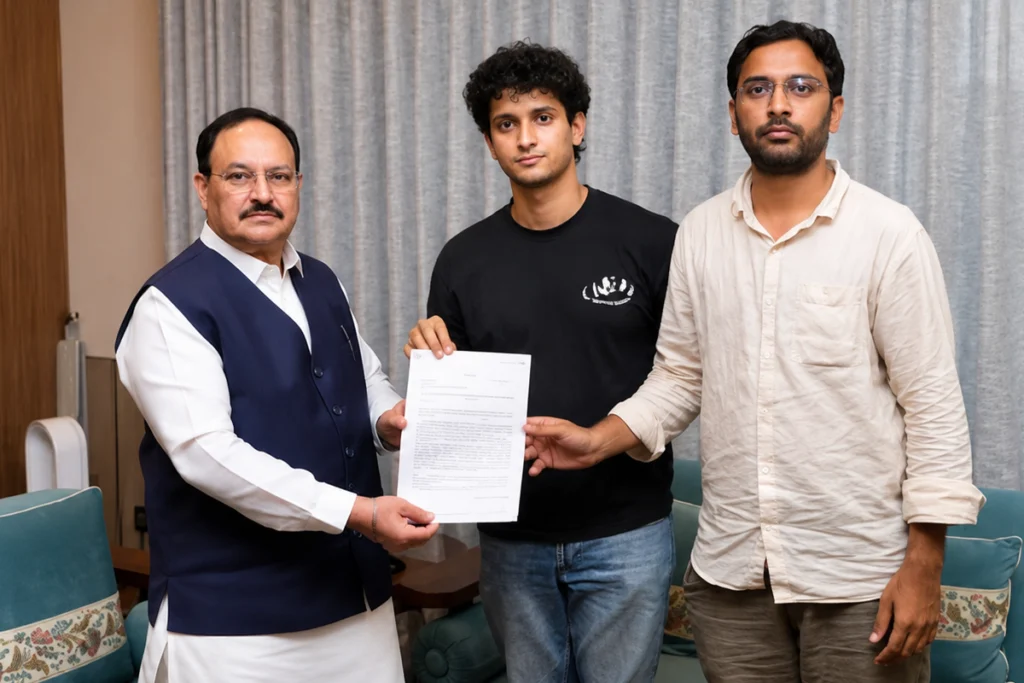 CJP Protest leaders submit a memorandum to Union Minister JP Nadda during a meeting in New Delhi as the Centre appeals to protesters to end their sit-in.