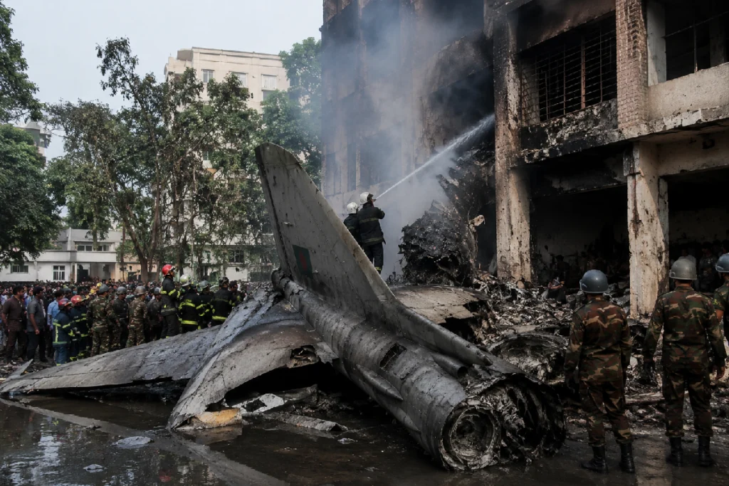 Investigation report on the Milestone School Jet Crash Investigation highlighting pilot training gaps, supervision failures, and the crash site in Dhaka.