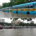 Haldiram More Waterlogging after heavy rainfall showing knee-deep water on the EM Bypass, causing severe traffic congestion and difficulties for commuters and vehicles.