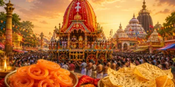 Freshly fried papad being served at a traditional Rath Mela Papad History stall during Rath Yatra, reflecting Bengal's long-standing fair food tradition.