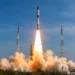Skyroot Vikram-1 Mission rocket lifting off from Sriharikota launch pad during India's first successful privately developed orbital rocket mission, marking a historic milestone for the country's private space industry.