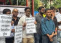 Kolkata Journalists Protest – Journalists gather outside Press Club Kolkata to protest attacks on media personnel, as Press Club President Snehasish Sur expresses solidarity and demands protection for press freedom.