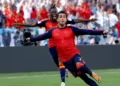 Ferran Torres World Cup Winning Goal as Ferran Torres celebrates after scoring the decisive goal for Spain against Argentina in the 2026 FIFA World Cup Final.