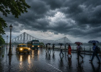 Kolkata Rain Forecast showing heavy rainfall and cloudy weather over Kolkata and South Bengal