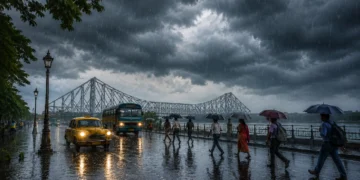 Kolkata Rain Forecast showing heavy rainfall and cloudy weather over Kolkata and South Bengal