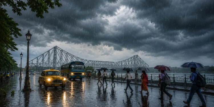 Kolkata Rain Forecast showing heavy rainfall and cloudy weather over Kolkata and South Bengal
