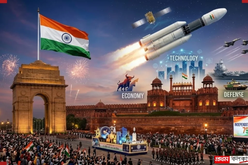 India 1947 vs 2026 showing India's transformation in economy, education, healthcare, technology and infrastructure