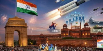 India 1947 vs 2026 showing India's transformation in economy, education, healthcare, technology and infrastructure
