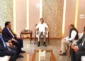 Dinesh Trivedi Tarique Rahman Meeting during a diplomatic discussion between Indian and Bangladeshi representatives
