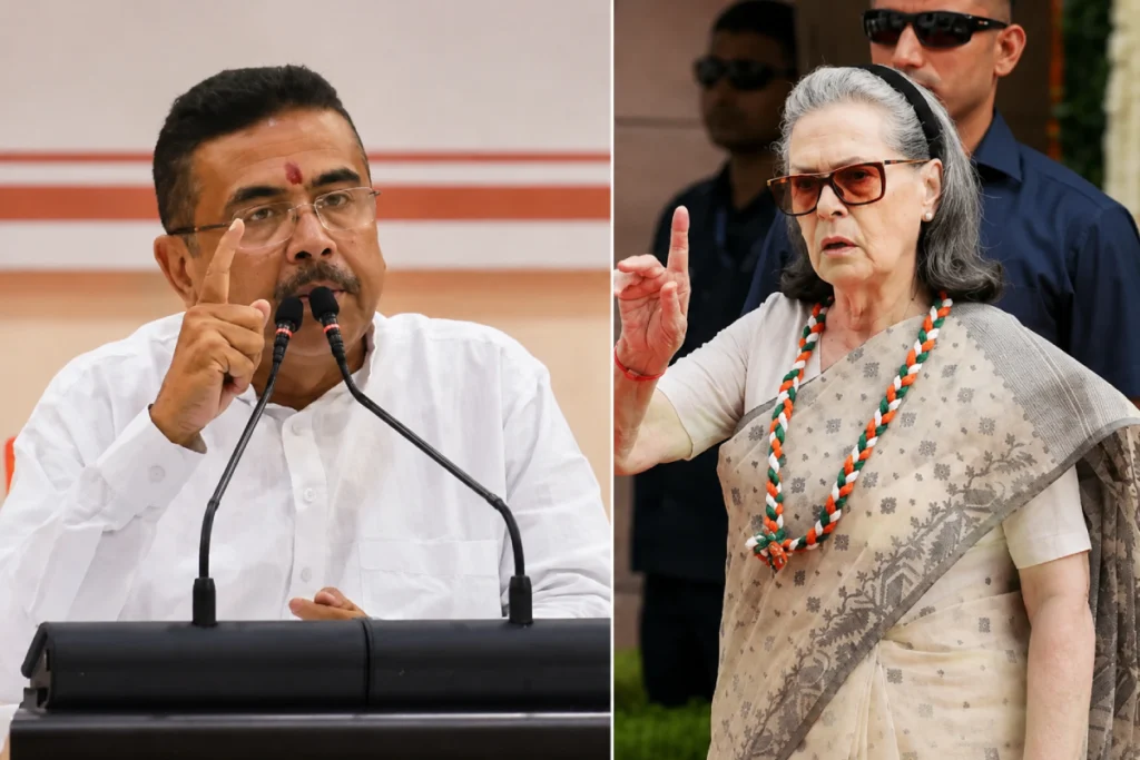 Suvendu Adhikari Vande Mataram controversy as Amit Shah and Suvendu Adhikari demand Sonia Gandhi apology