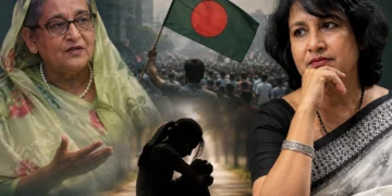 Taslima Nasrin on Sheikh Hasina Return speaking to the media in Kolkata, where she comments on Sheikh Hasina's return to Bangladesh, freedom of expression, Bangladesh politics, Chinmoy Krishna Das, and the condition of progressive thinkers.
