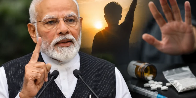 Prime Minister Narendra Modi addresses the nation during the Narendra Modi Anti Drug Campaign, urging India's youth to stay away from drugs and support a healthier, stronger future.
