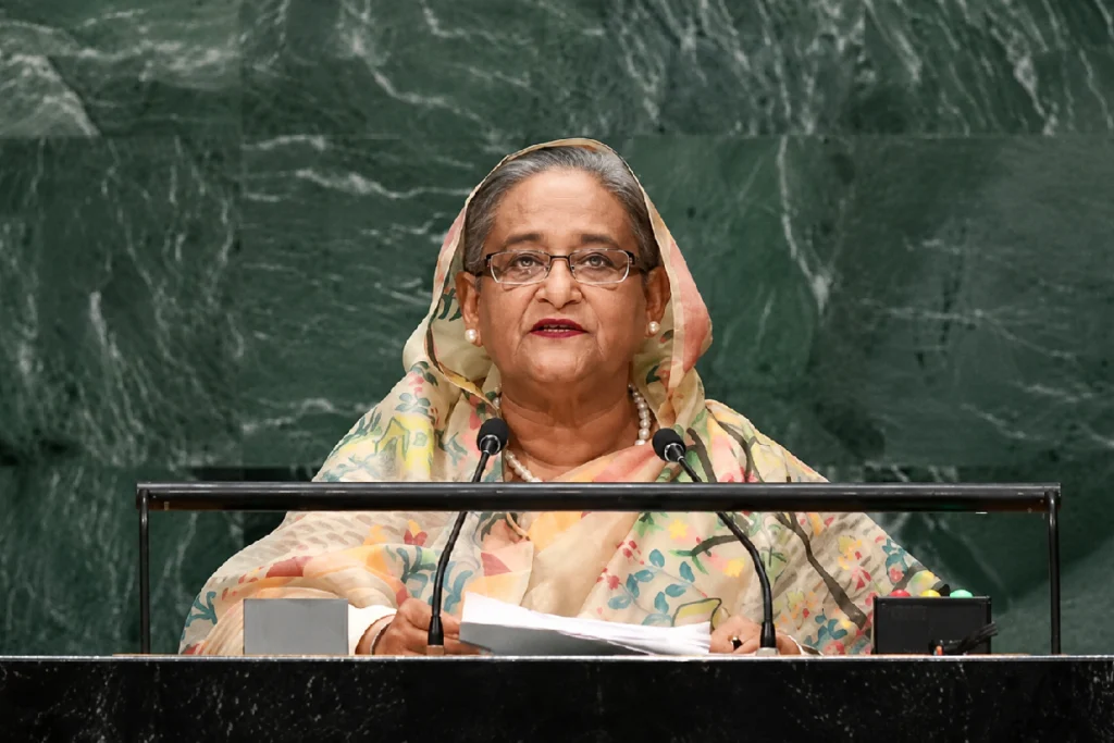 Sheikh Hasina Virtual Address: Former Bangladesh Prime Minister Sheikh Hasina delivering a virtual speech while addressing international media about her homecoming plans and future vision for Bangladesh.