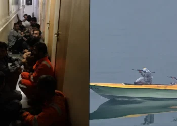 Indian Seafarers Hormuz Attack — Indian sailors taking cover inside a vessel during an attack in the Strait of Hormuz