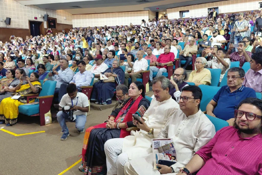 Taslima Nasreen Kolkata Event at Rabindra Sadan as the exiled author addresses the audience following a brief stage protest during her return to Kolkata after nearly two decades.