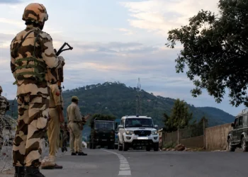 Kulgam Terror Attack scene showing security forces deployed after terrorists opened fire on migrant workers in Jammu and Kashmir, leaving one dead and another critically injured.