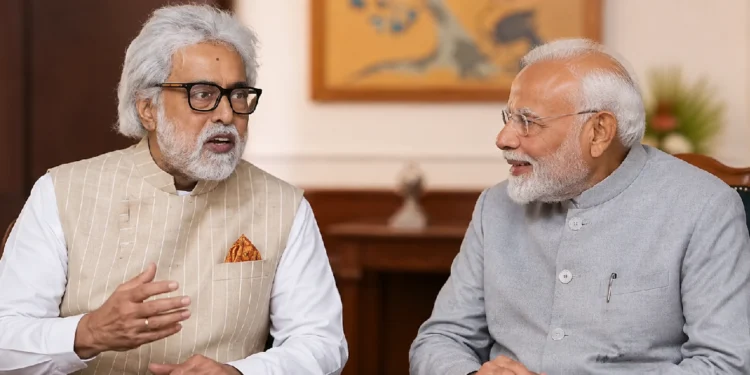NDA Parliamentary Party Meeting with Prime Minister Narendra Modi interacting with alliance MPs during the Mangal Milan gathering in Parliament.