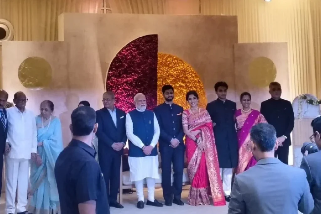 PM Modi Amit Shah Rahul Gandhi at a high-profile wedding reception in Delhi, with senior political leaders attending the event
