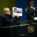 Masoud Pezeshkian UNGA address with photos of children killed in Minab school attack