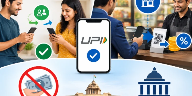 UPI payments showing customer transfers and merchant transactions under the new fee structure
