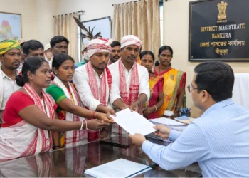 Santali Education activists demanding better Santali medium schooling, a separate Santali Board and reopening of tribal hostels in Bankura