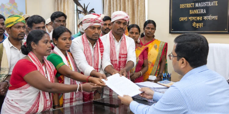 Santali Education activists demanding better Santali medium schooling, a separate Santali Board and reopening of tribal hostels in Bankura