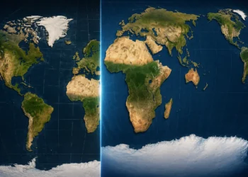 World Map Projection showing Africa appearing larger while Europe and North America appear smaller