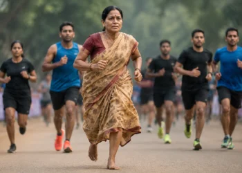 Rama Devi Barefoot Run as a 47-year-old mother competes barefoot alongside younger runners